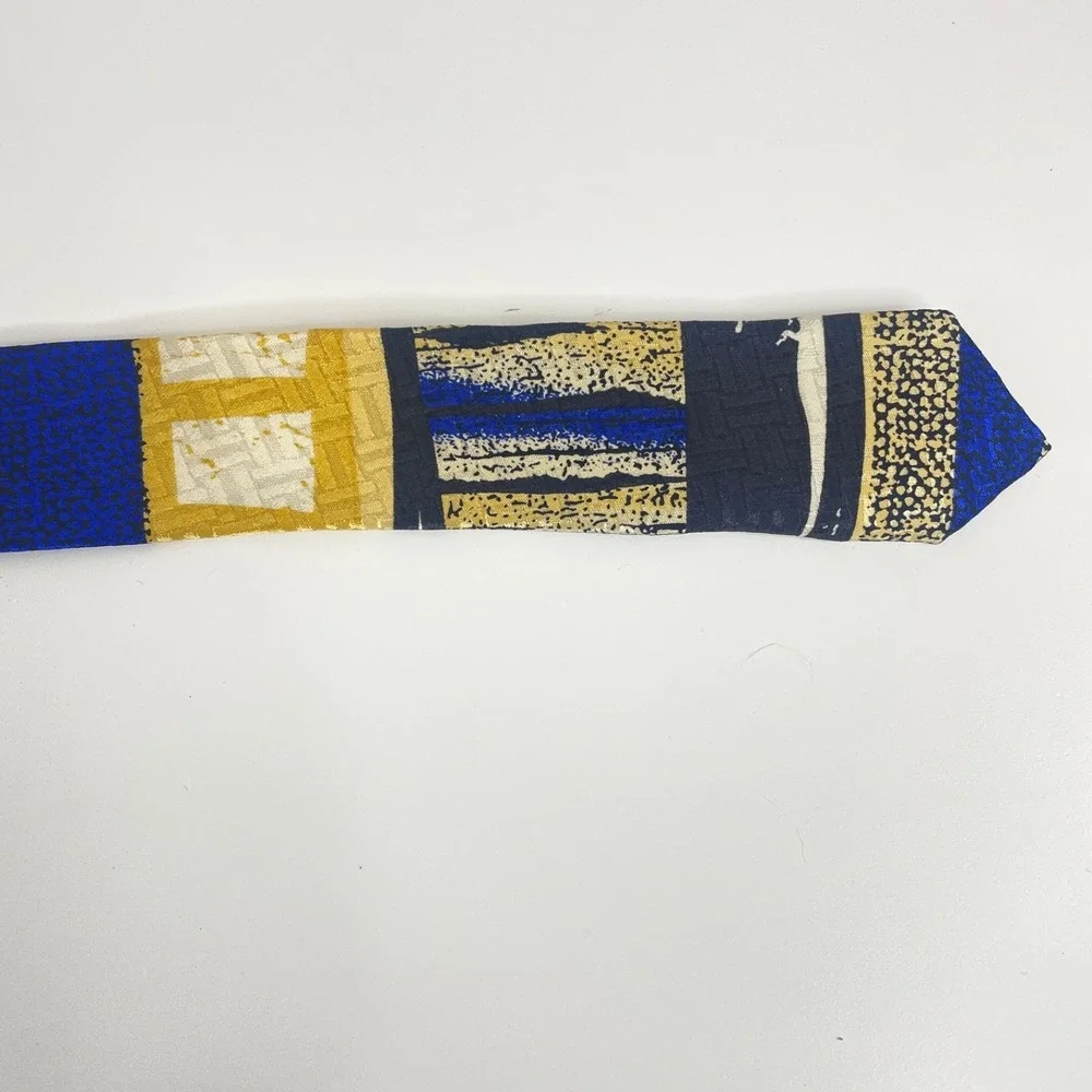 Tesoro‎ Rosso Retro Abstract Necktie Mens Silk Blue Yellow Black Urban Chic Work